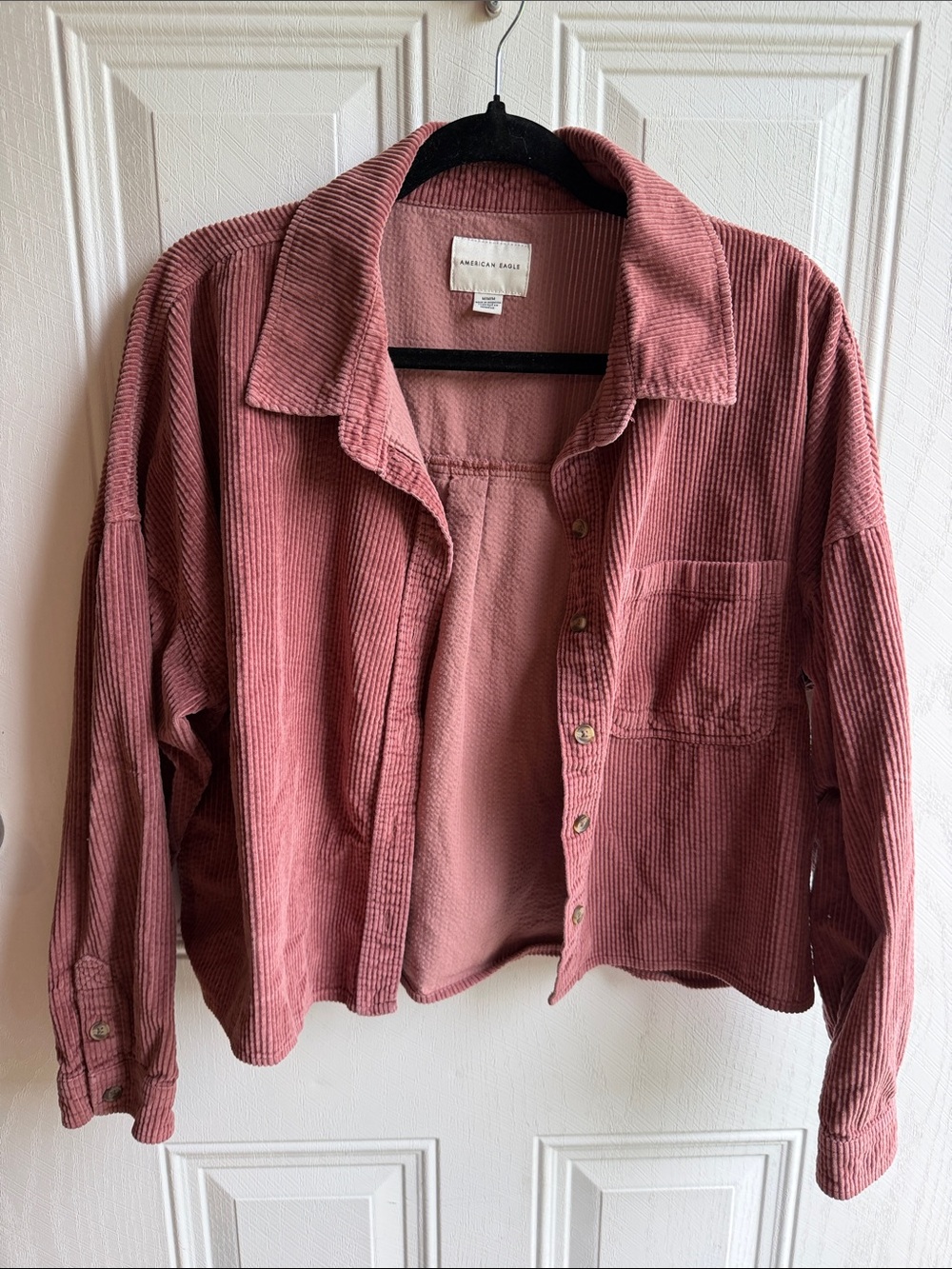 Y2k American Eagle Mauve Festival Boho Cropped Corduroy Button-Up Jacket medium